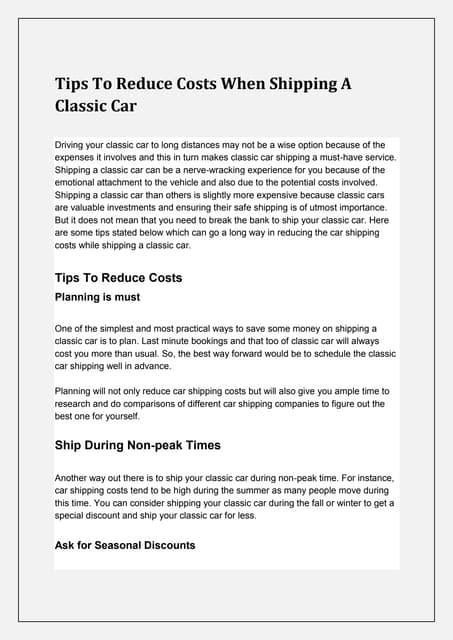 Tips To Reduce Costs When Shipping A Classic Car | PDF